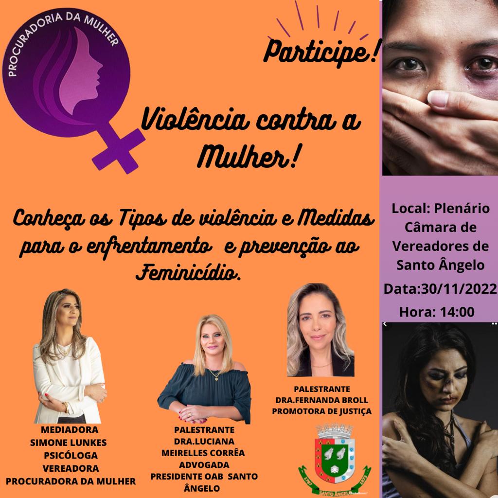 Procuradoria da mulher convida para encontro no dia, 30, em pauta: Violência contra mulher