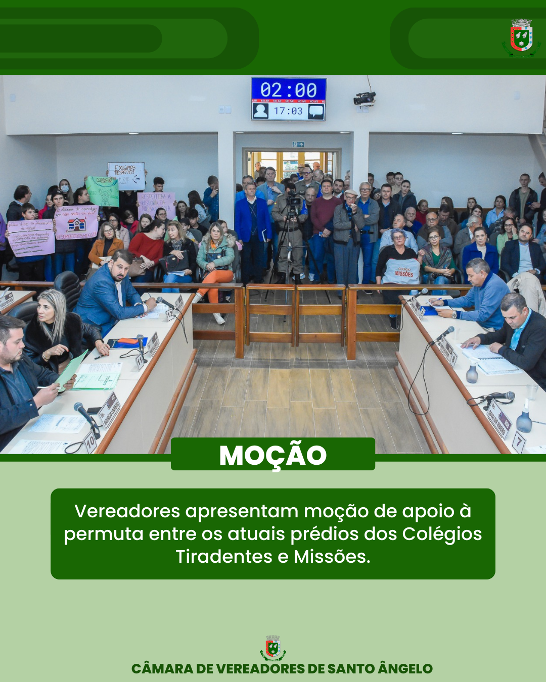 Aprovada por maioria a moção de apoio à permuta entre os atuais prédios dos Colégios Tiradentes e Missões