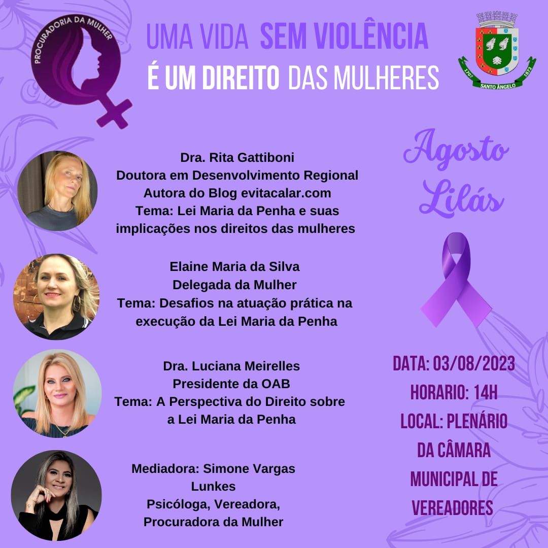  Procuradoria da Mulher, convida para o seminário “Uma vida sem violência é um direito das mulheres”