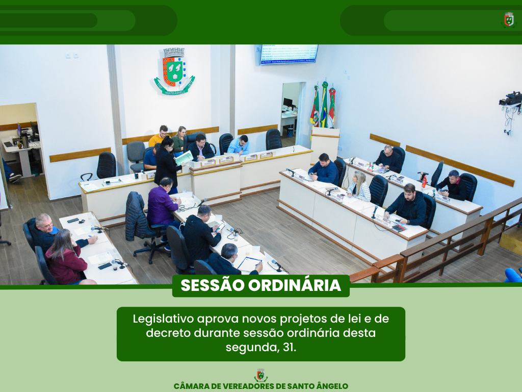 Confira os projetos de lei apresentados e aprovados na Sessão Ordinária da última segunda-feira
