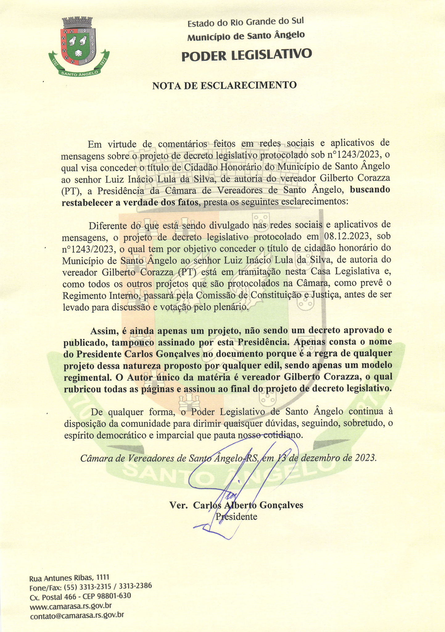 NOTA DE ESCLARECIMENTO PARA COMUNIDADE