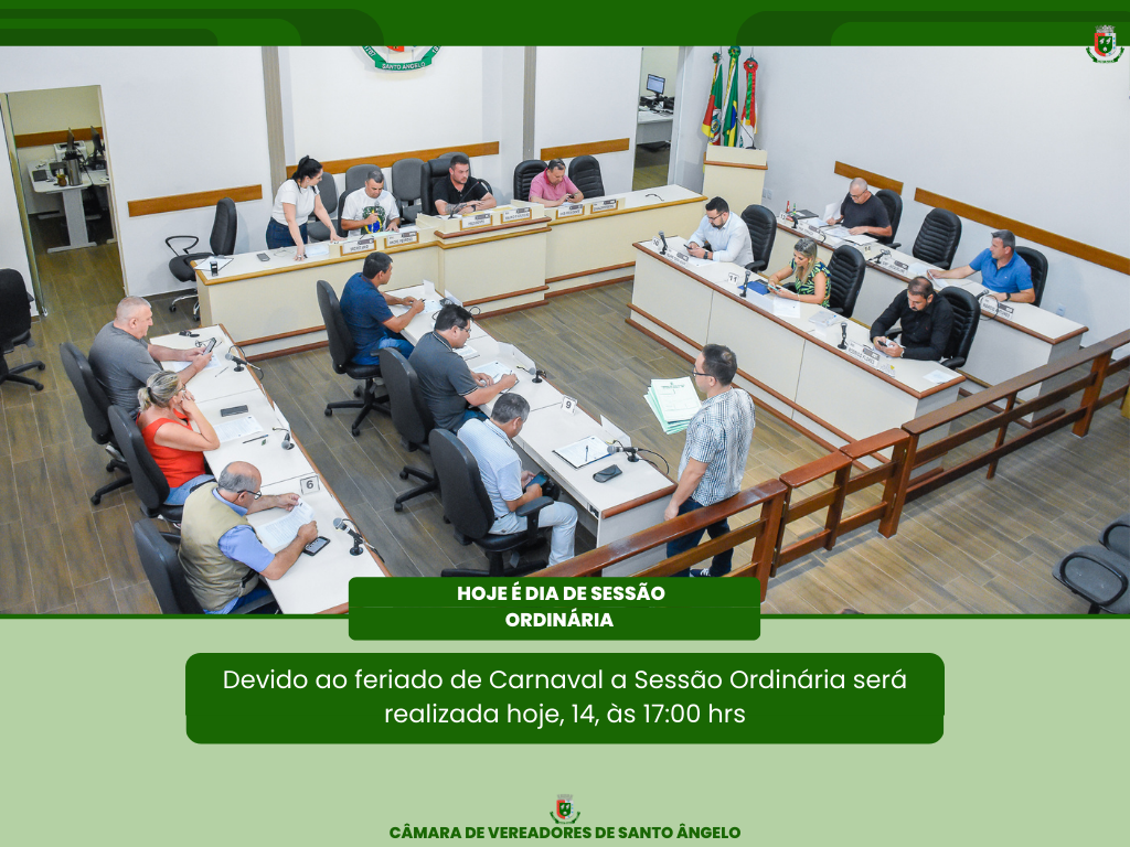 Câmara de Vereadores de Santo Ângelo realizará sessão Ordinária hoje às 17h