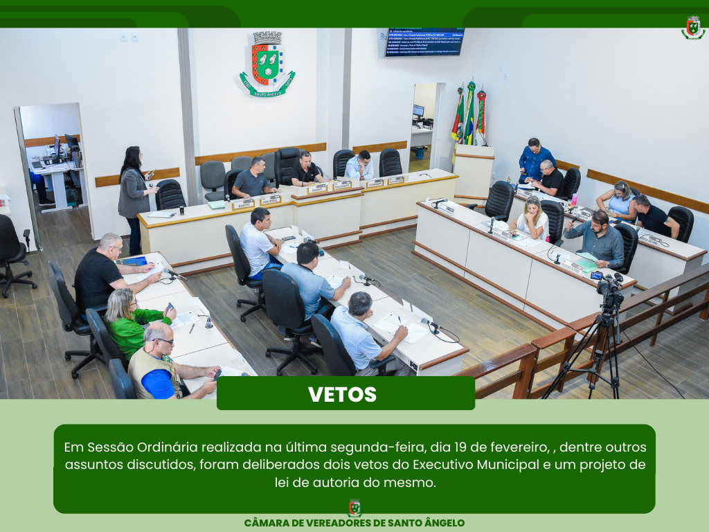 Sessão Ordinária delibera sobre vetos do Executivo Municipal e um projeto de decreto 