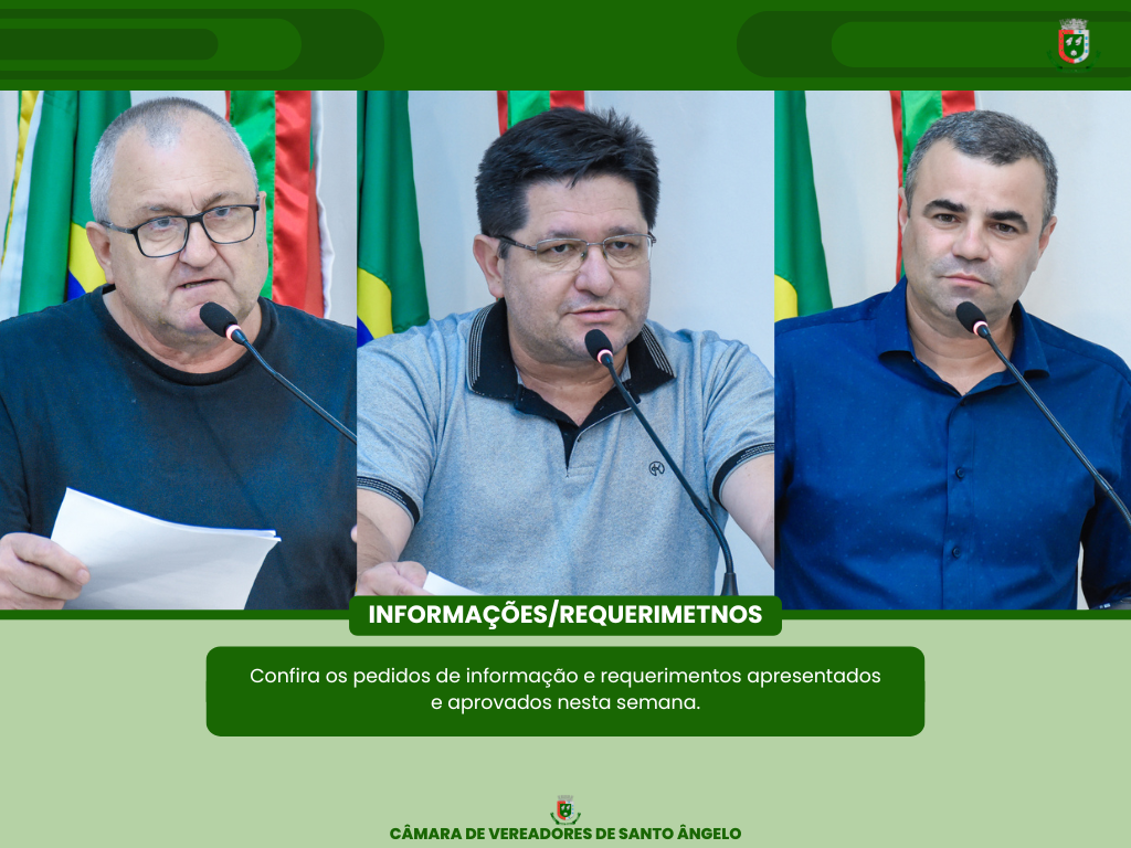 Confira os Pedidos de Informação e requerimento apresentados na última segunda-feira