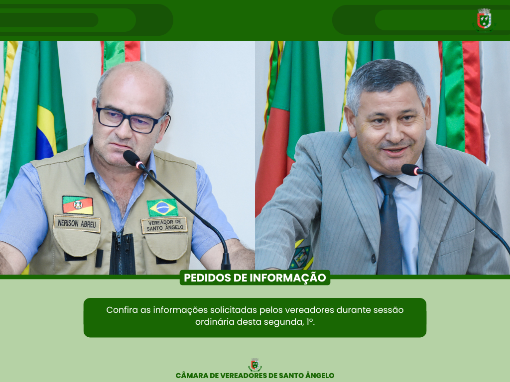 Confira os pedidos de informação apresentados pelos vereadores Nivaldo Langer (PP) e Nerison Abreu (PL)