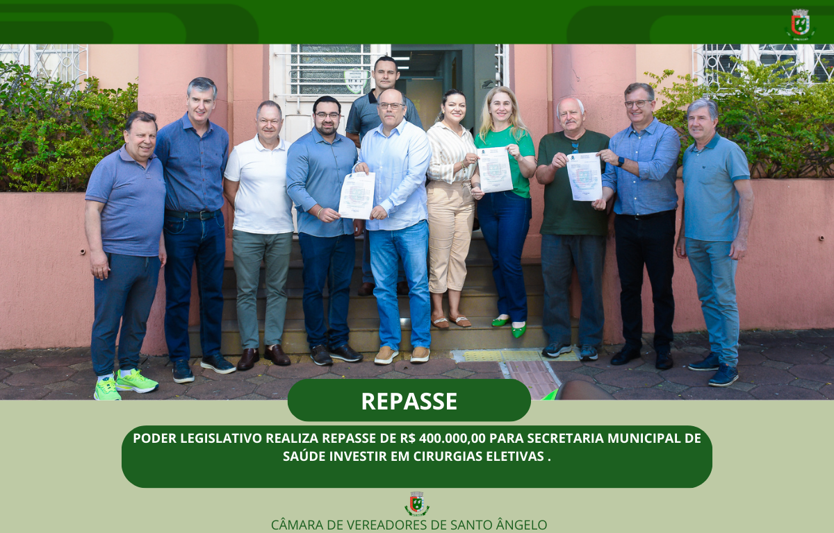 Legislativo realiza repasse de 400.000,00 (quatrocentos mil reais) para Secretaria Municipal de saúde