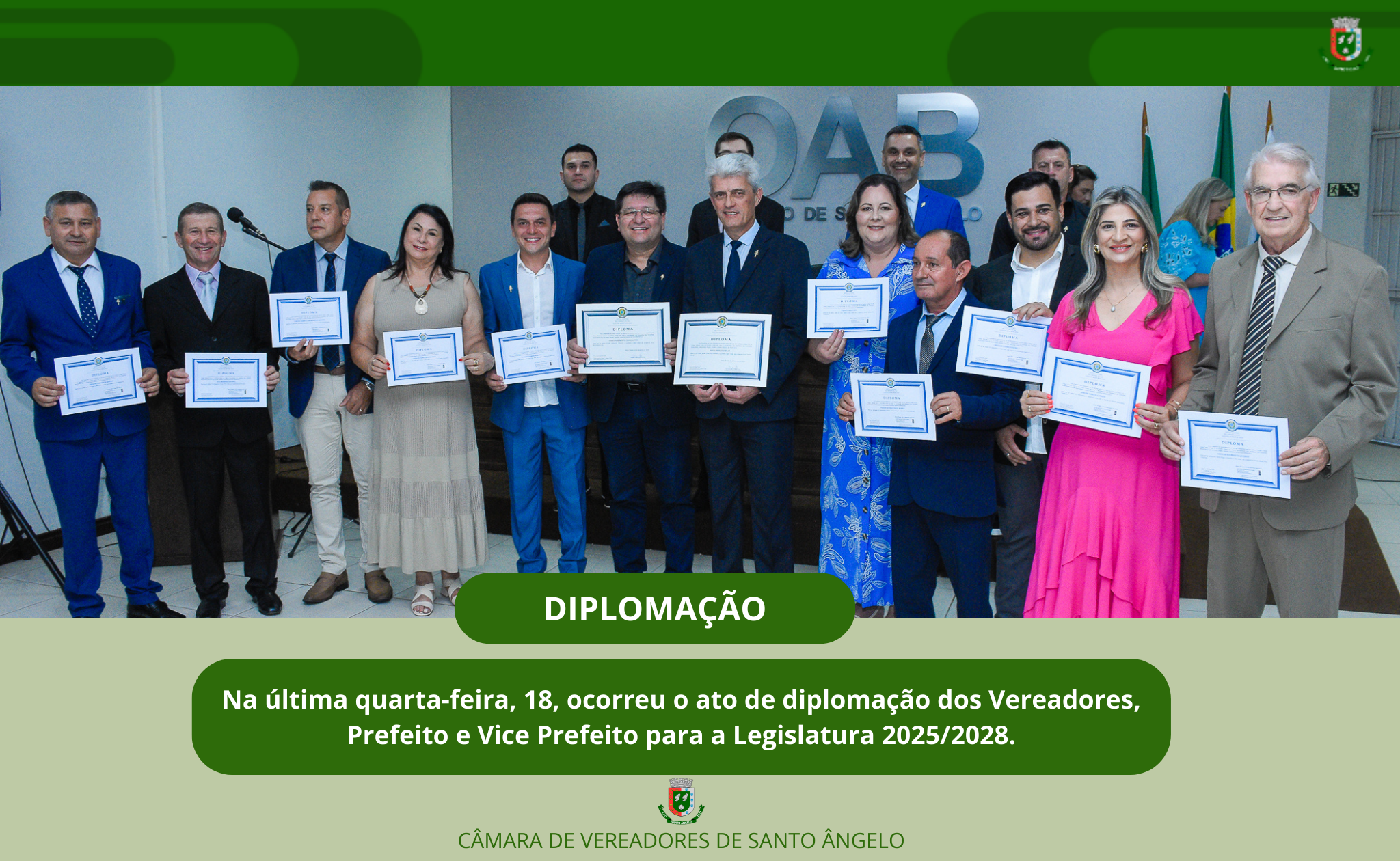 Diplomados prefeito vice e vereadores eleitos para legislatura 2025