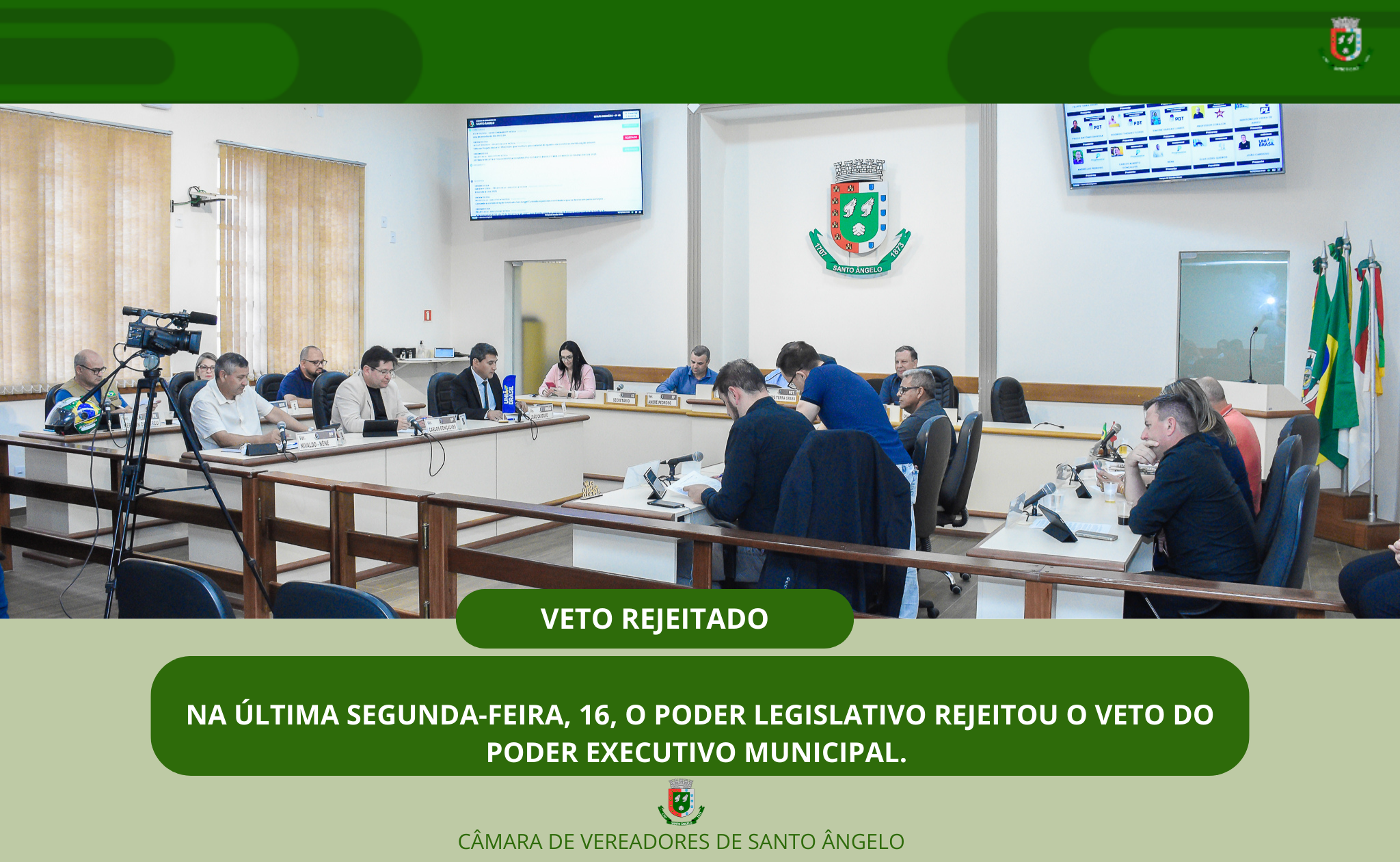 Câmara de Vereadores rejeita veto do Executivo