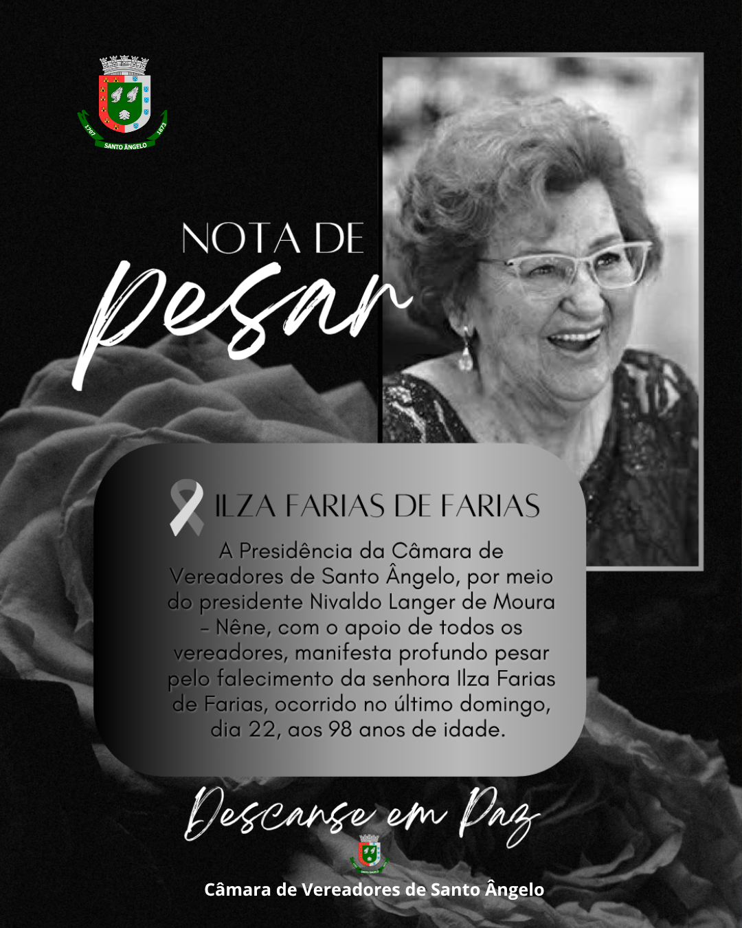 Legislativo manifesta profundo pesar pelo falecimento da senhora Ilza Farias de Farias