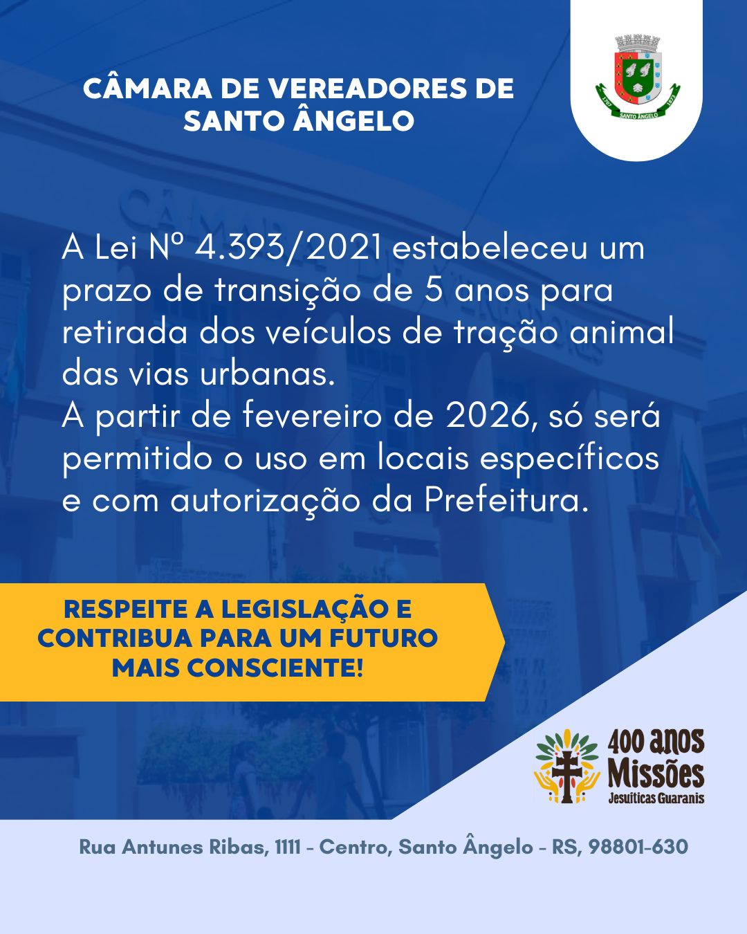 Lei municipal que proíbe veículos de tração animal entra em vigor em fevereiro de 2026 em Santo Ângelo