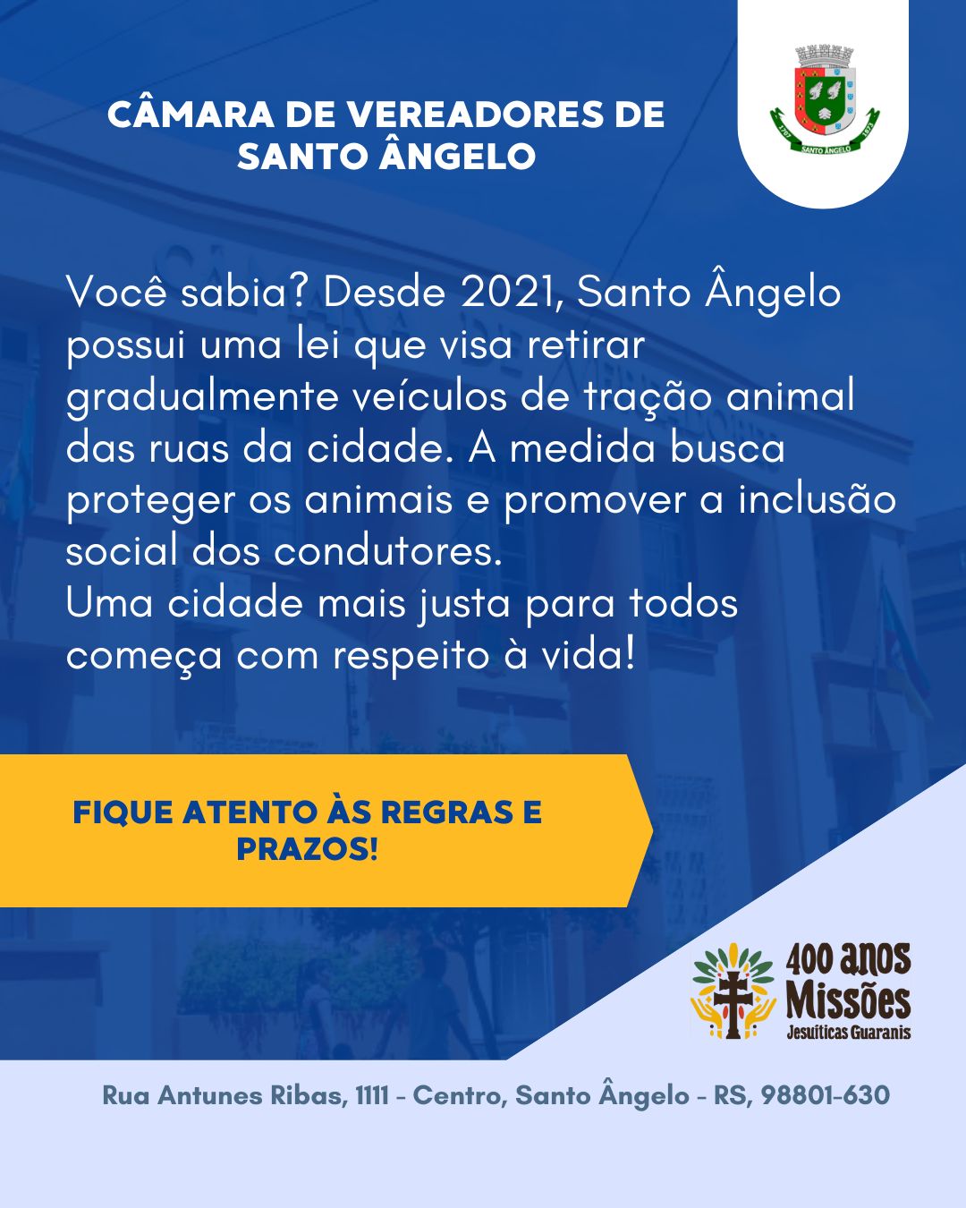 Lei municipal que proíbe veículos de tração animal entra em vigor em fevereiro de 2026 em Santo Ângelo