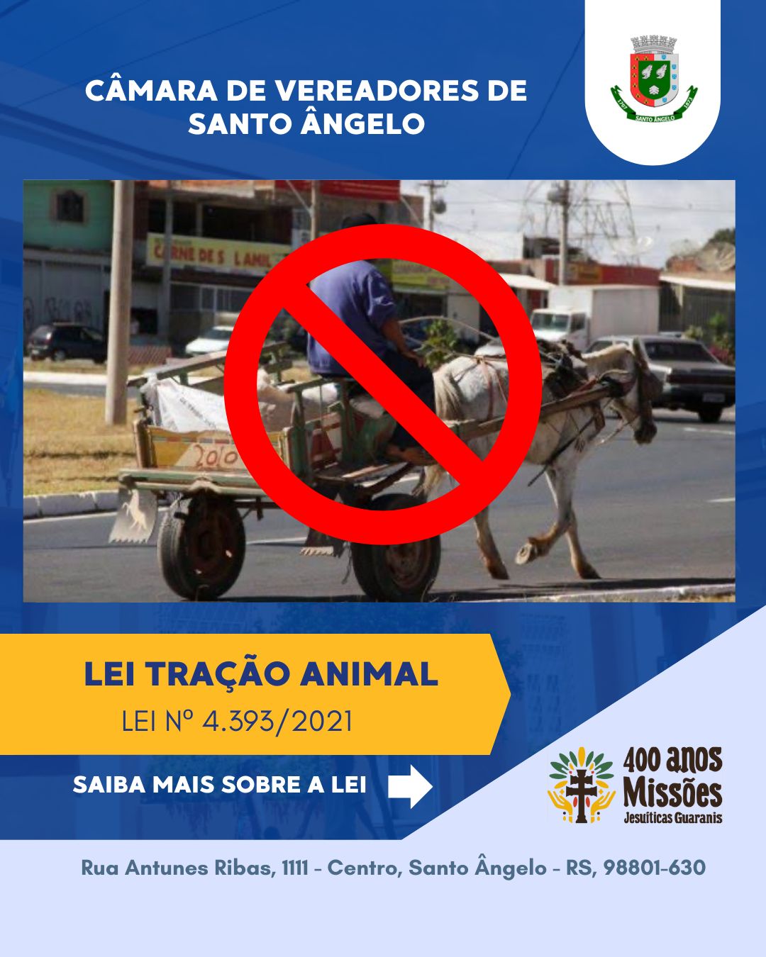Lei municipal que proíbe veículos de tração animal entra em vigor em fevereiro de 2026 em Santo Ângelo