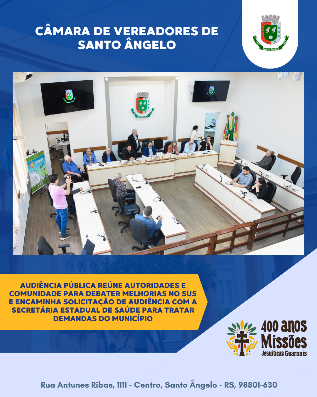 🩺 Audiência pública reforça o compromisso do Legislativo com soluções para fortalecer o SUS em Santo Ângelo