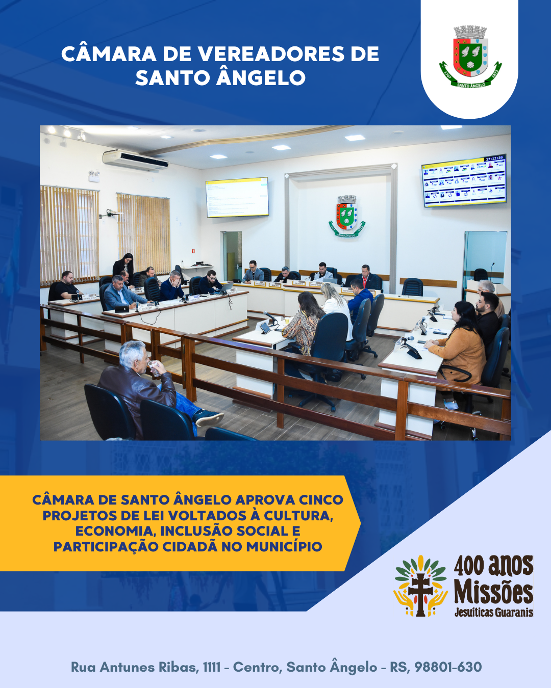 Câmara aprova cinco projetos de lei voltados ao desenvolvimento de Santo Ângelo