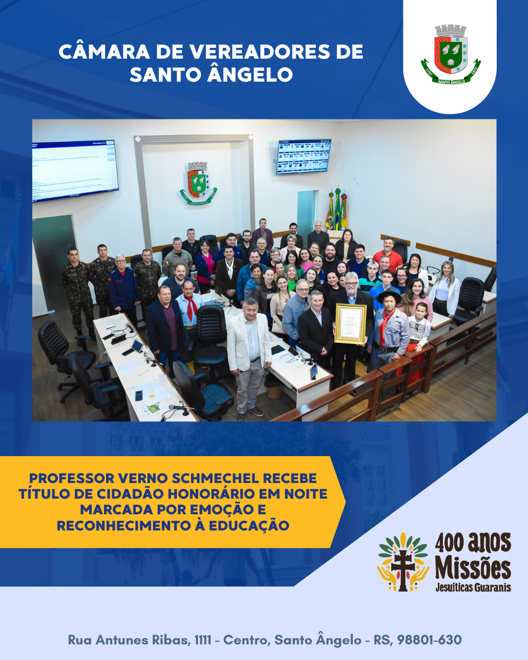 Professor Verno recebe título de Cidadão Honorário em reconhecimento à sua trajetória na educação