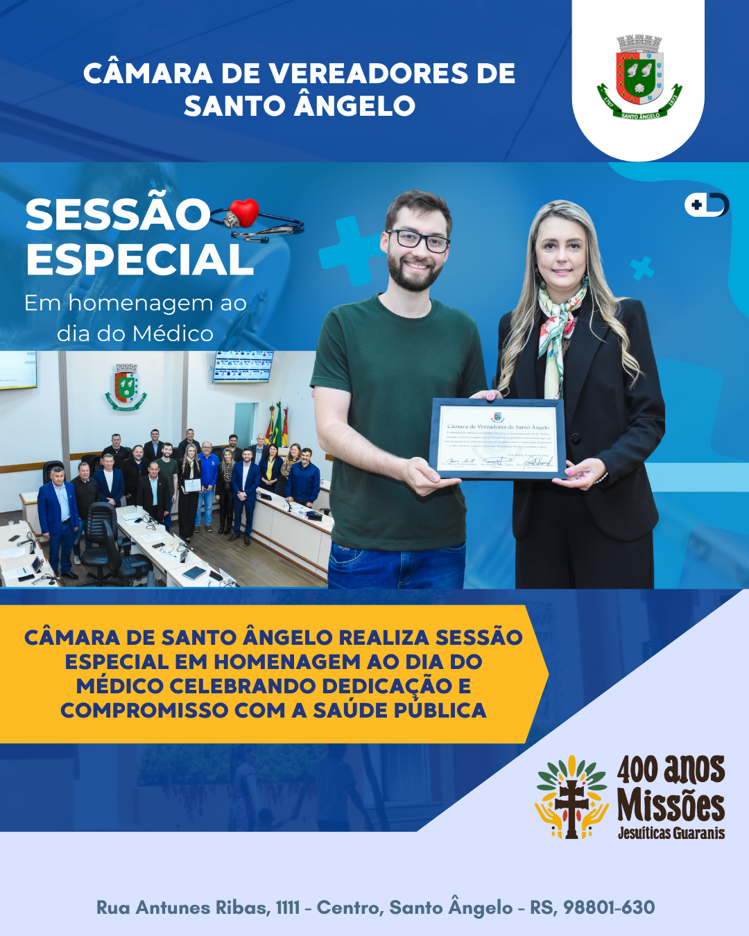 Legislativo de Santo Ângelo realiza sessão especial em homenagem ao Dia do Médico