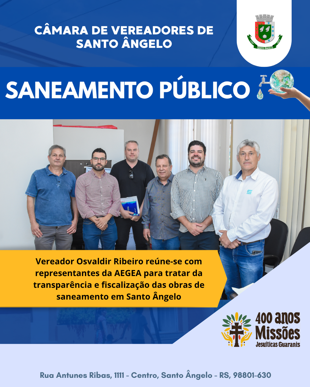 Vereador Osvaldir Ribeiro recebe AEGEA para tratar demandas de saneamento e infraestrutura urbana