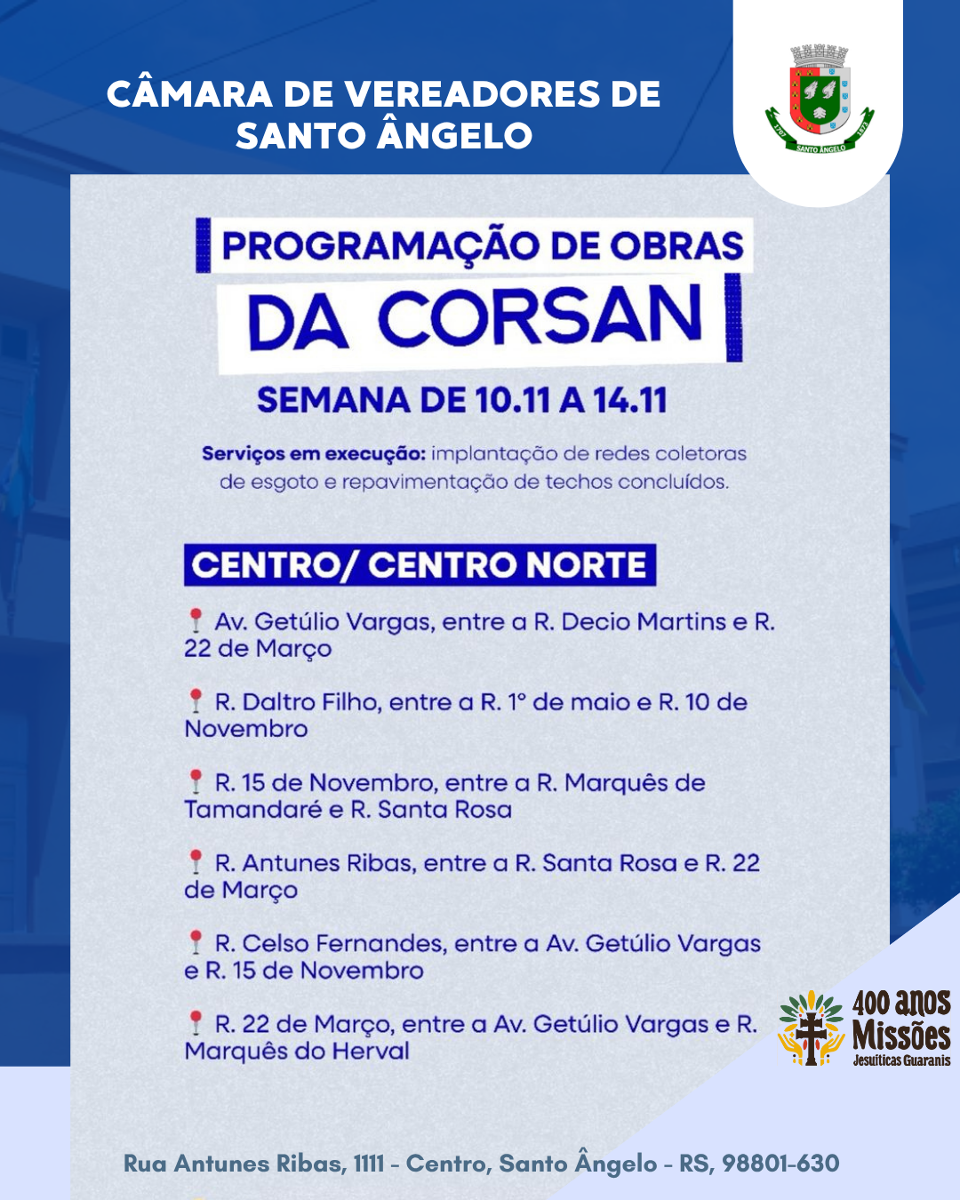 Confira os locais onde a AEGEA/CORSAN realiza obras de saneamento e pavimentação nesta semana