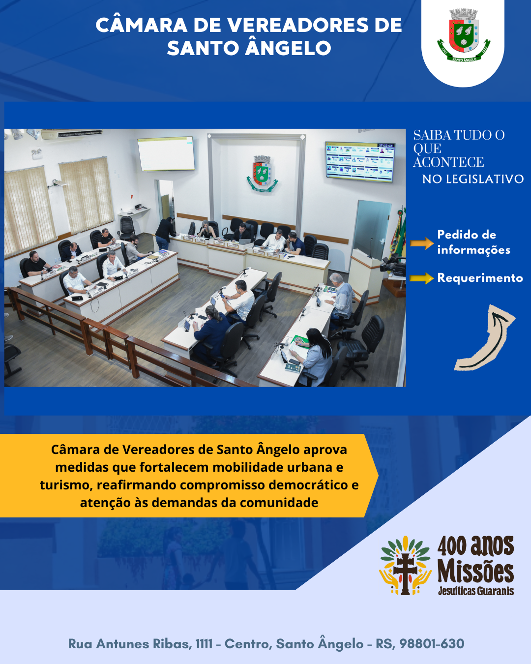 Legislativo de Santo Ângelo delibera medidas para mobilidade urbana e turismo