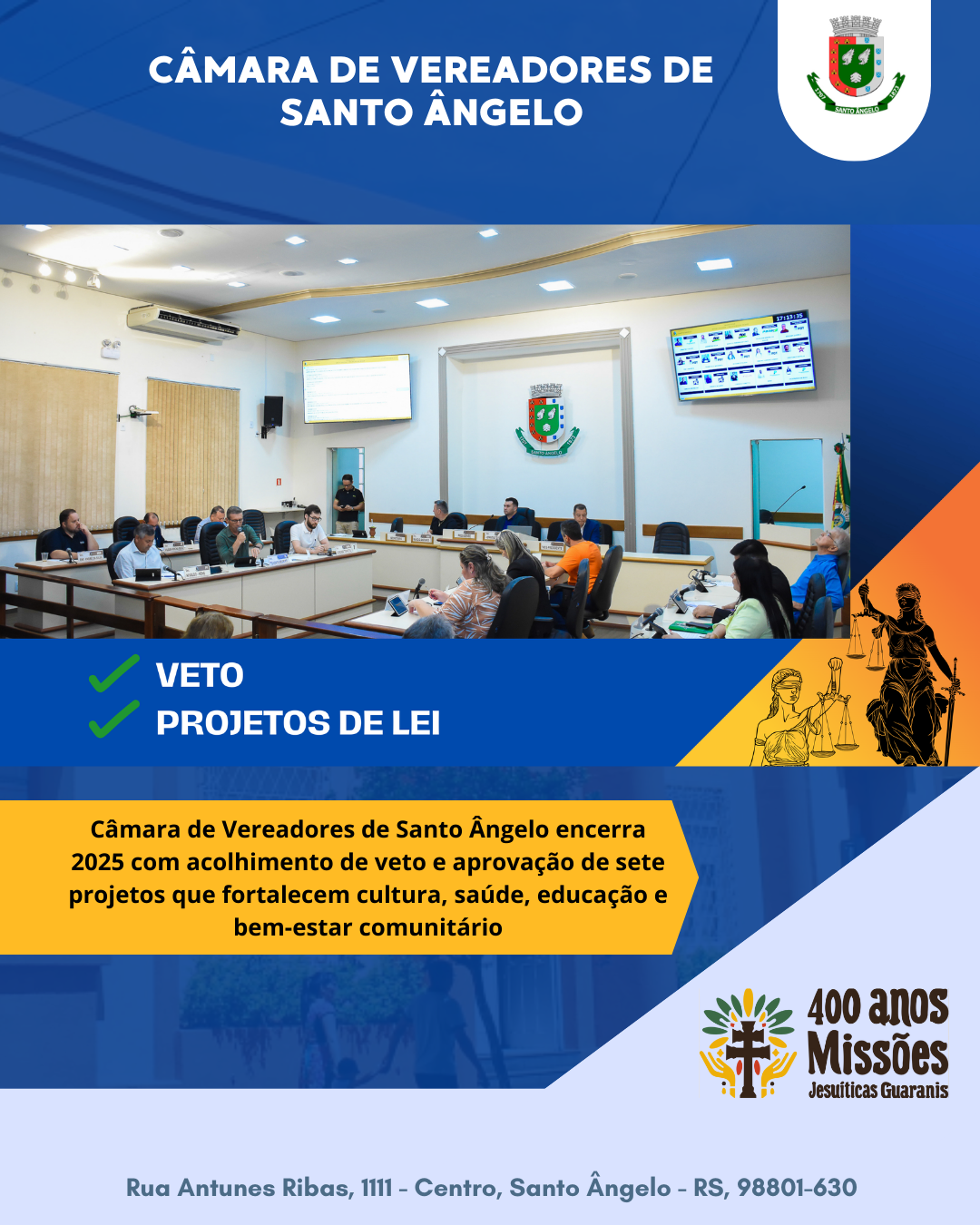 Câmara de Santo Ângelo encerra a última sessão de 2025 com veto acolhido e sete projetos aprovados