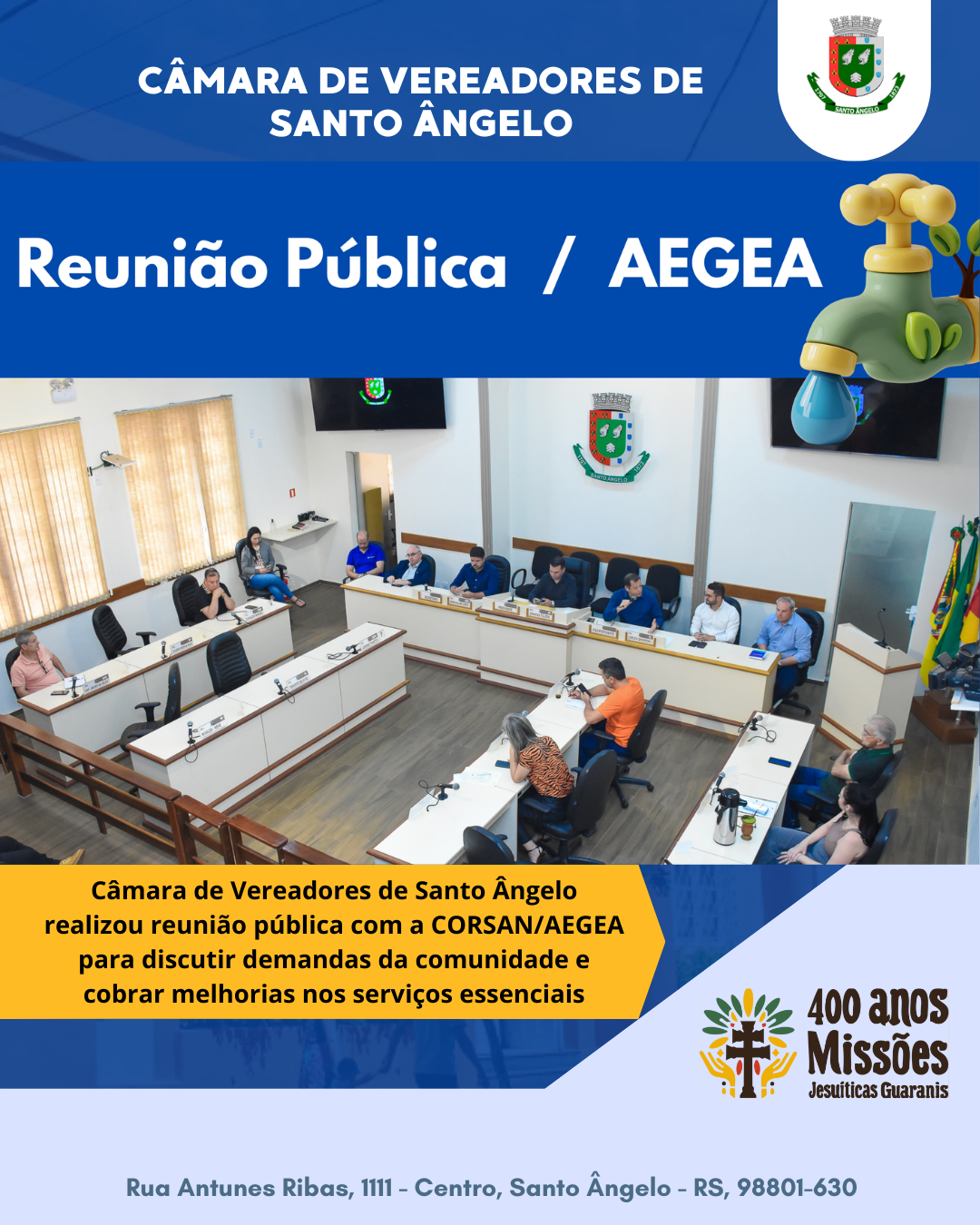 Câmara de Vereadores de Santo Ângelo debateu com a CORSAN/AEGEA melhorias nos serviços essenciais