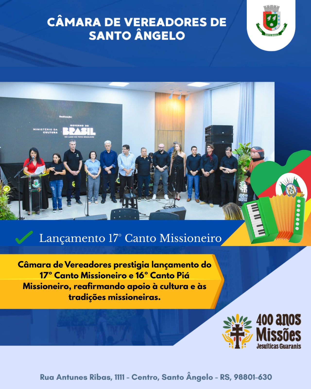 Parlamentares prestigiam abertura do Canto Missioneiro reforçando compromisso com a cultura local