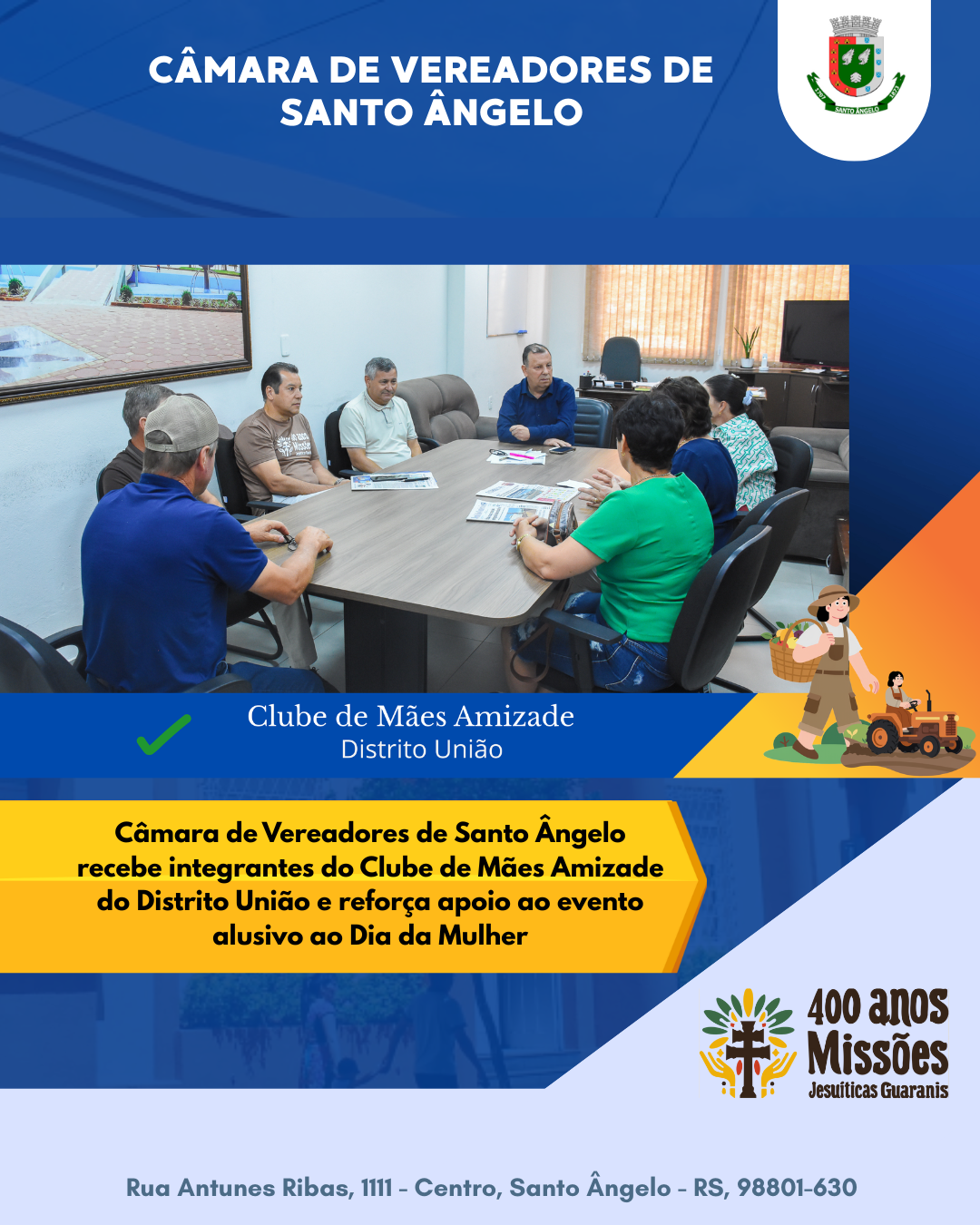 Câmara de Vereadores de Santo Ângelo recebe Clube de Mães Amizade reforçando apoio ao evento alusivo ao Dia da Mulher