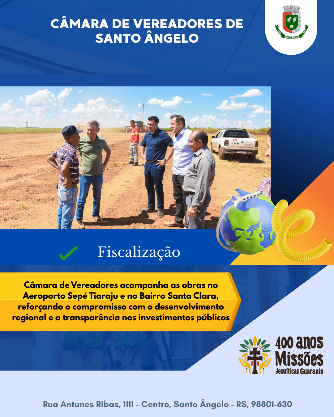 Câmara de Vereadores fiscaliza obras no Aeroporto e Bairro Santa Clara garantindo desenvolvimento regional e transparência