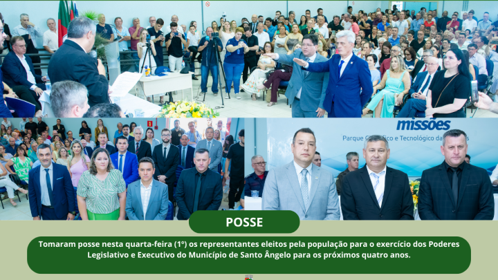 Empossados os representantes eleitos pela popula&ccedil;&atilde;o para o exerc&iacute;cio dos Poderes Legislativo e Executivo do Munic&iacute;pio de Santo &Acirc;ngelo 
