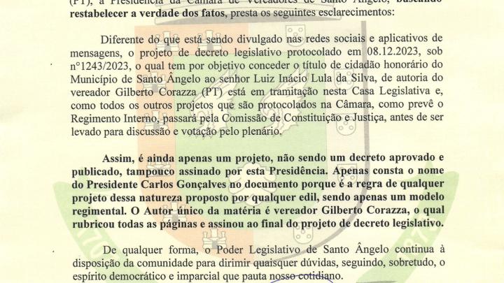 NOTA DE ESCLARECIMENTO PARA COMUNIDADE