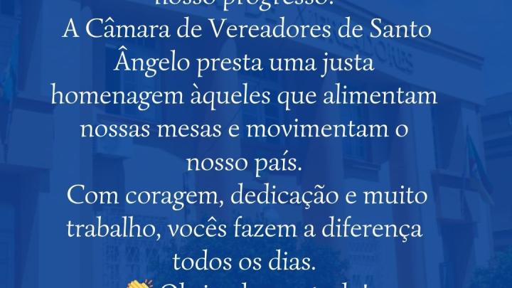 A C&acirc;mara de Vereadores parabeniza todos os colonos e motoristas